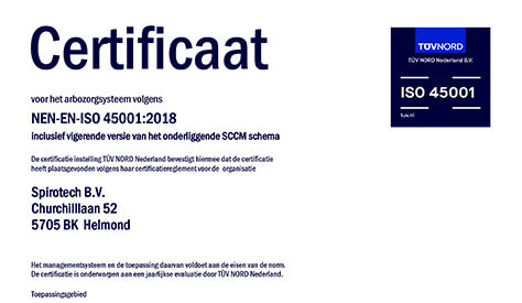 Spirotech ISO 45001 - TUV Zertifikat